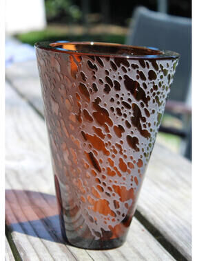Sasaki Crystal Volcano Art Glass Amber Vase By Soichiro Sasakura
